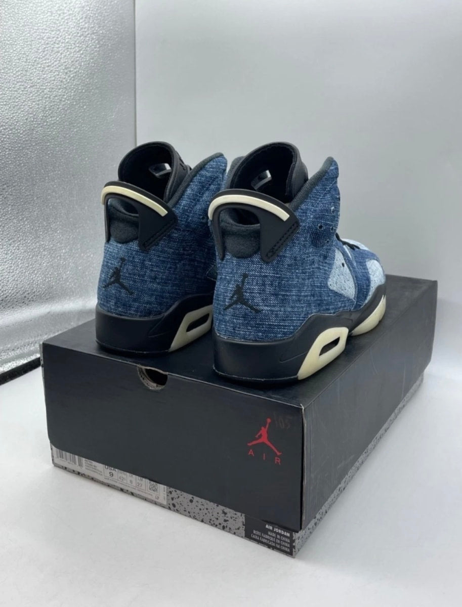 Jordan 6 Retro Washed Denim 9 (Lightly Worn Pre-Owned)JordanWashed Denim/Sail-Varsity Red-Black - Image 3