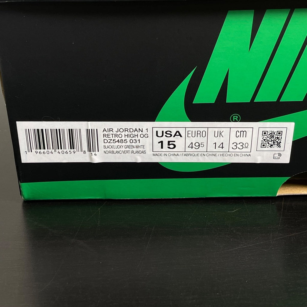 Jordan 1 Retro High OG Lucky Green 15 (Moderately Worn Pre-Owned)JordanBlack/Lucky Green-White - Image 7