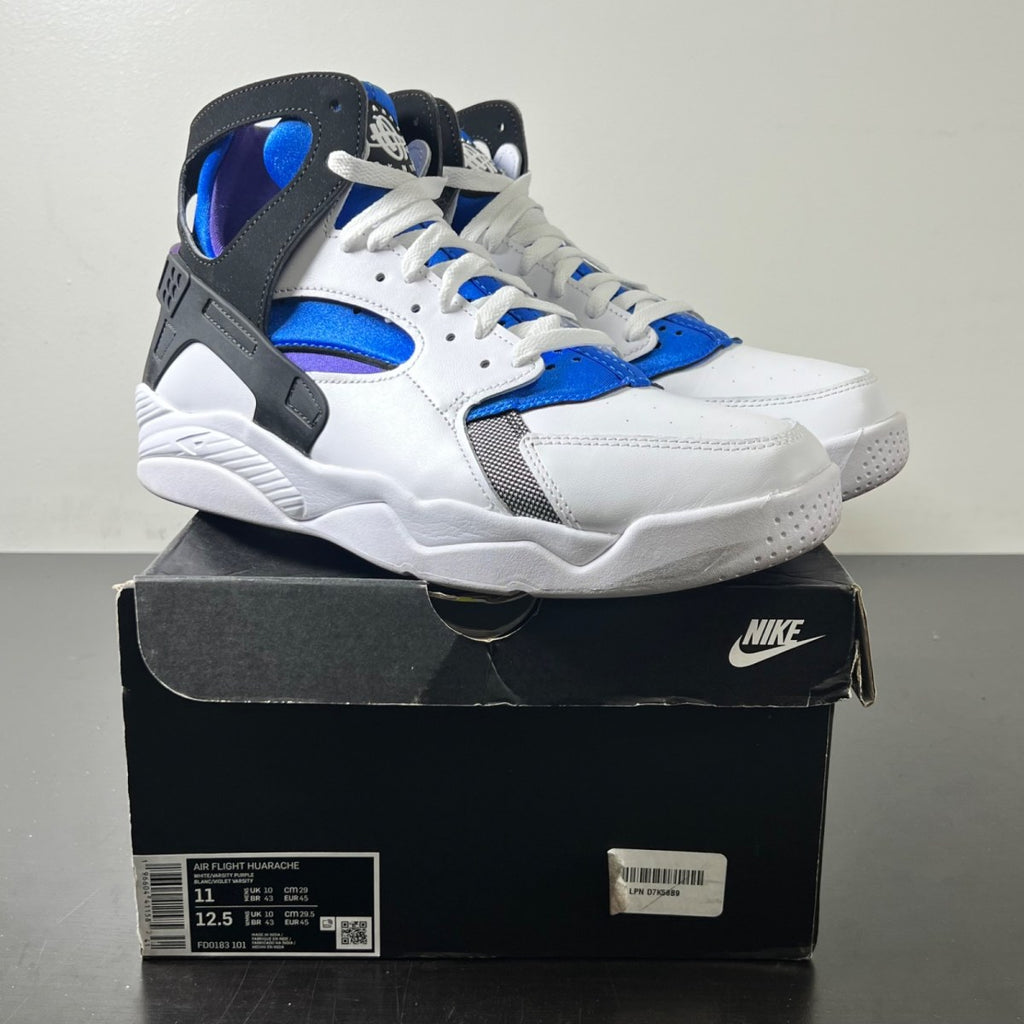 Nike Air Flight Huarache OG White Varsity Purple (2023) 11 (Lightly Worn Pre-Owned)NikeWhite/Varsity Purple-Royal Blue-Menta - Image 1
