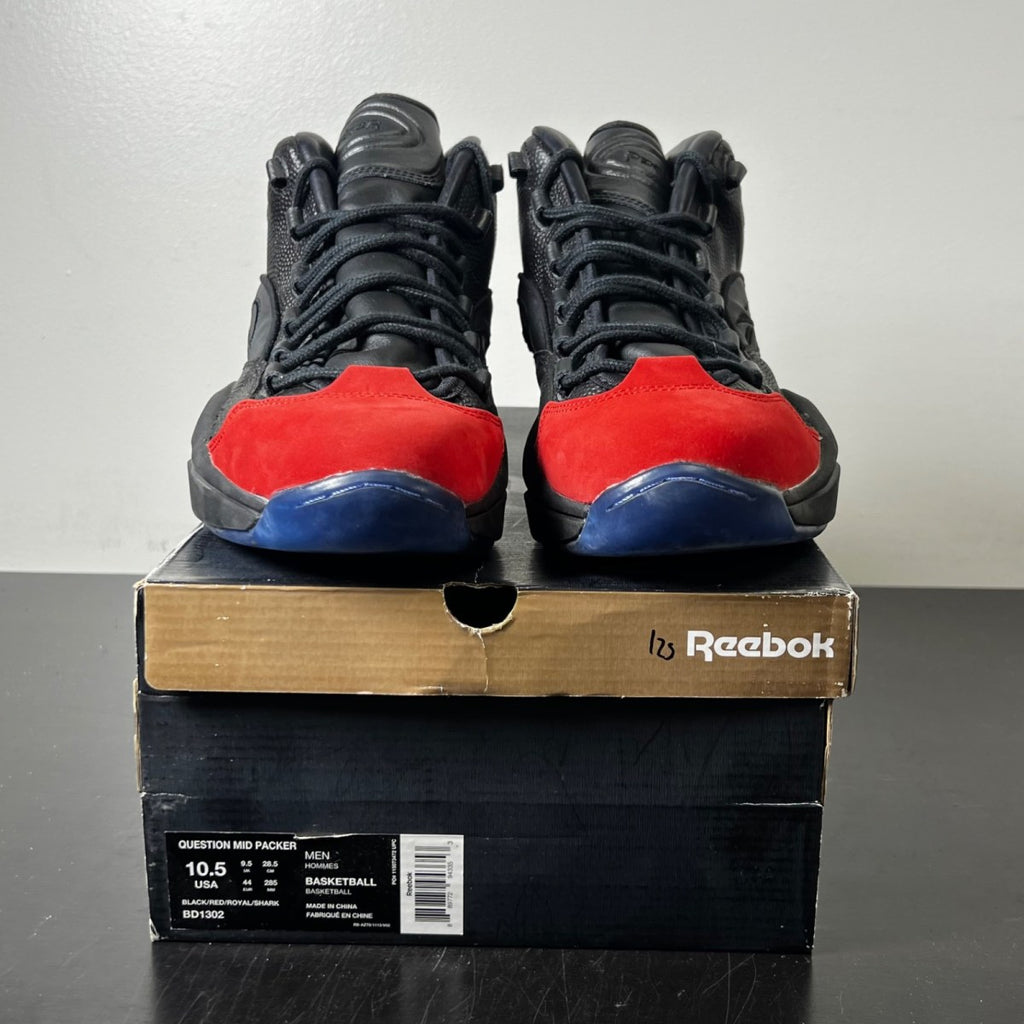 Reebok Question Mid Packer Shoes Curtain Call 10.5 (Moderately Worn Pre-Owned)ReebokBlack/Red/Royal/Shark - Image 2