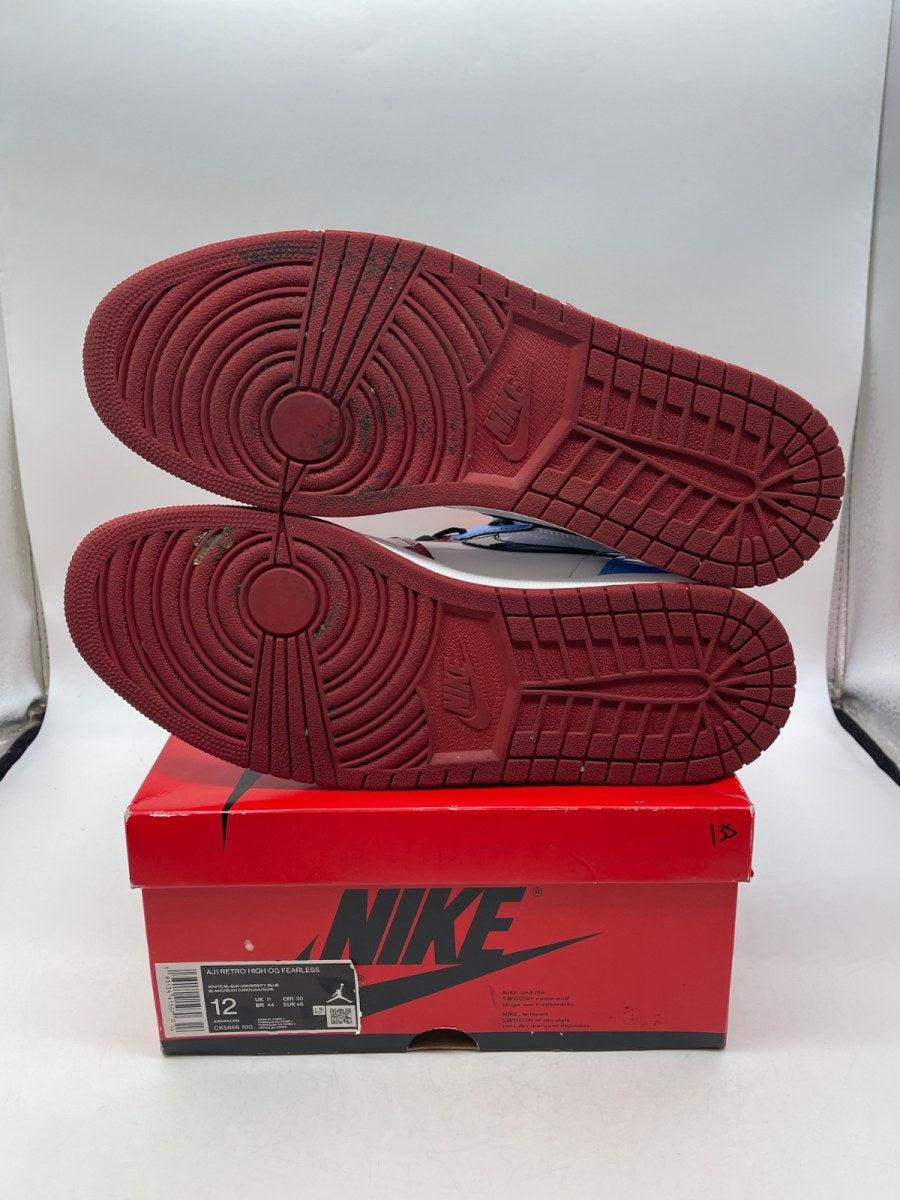 Jordan 1 Retro High Fearless UNC Chicago 12 (Moderately Worn Pre-Owned)JordanWhite/University Blue-Varsity Red-Black - Image 7