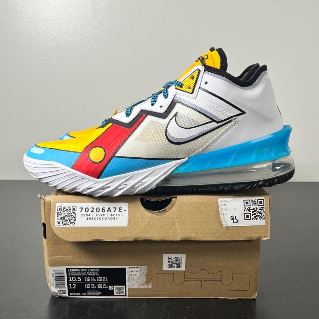 Nike LeBron 18 Low Stewie Griffin 10.5 (Lightly Worn Pre-Owned)NikeWhite/Yellow-Teal-Red - Image 3