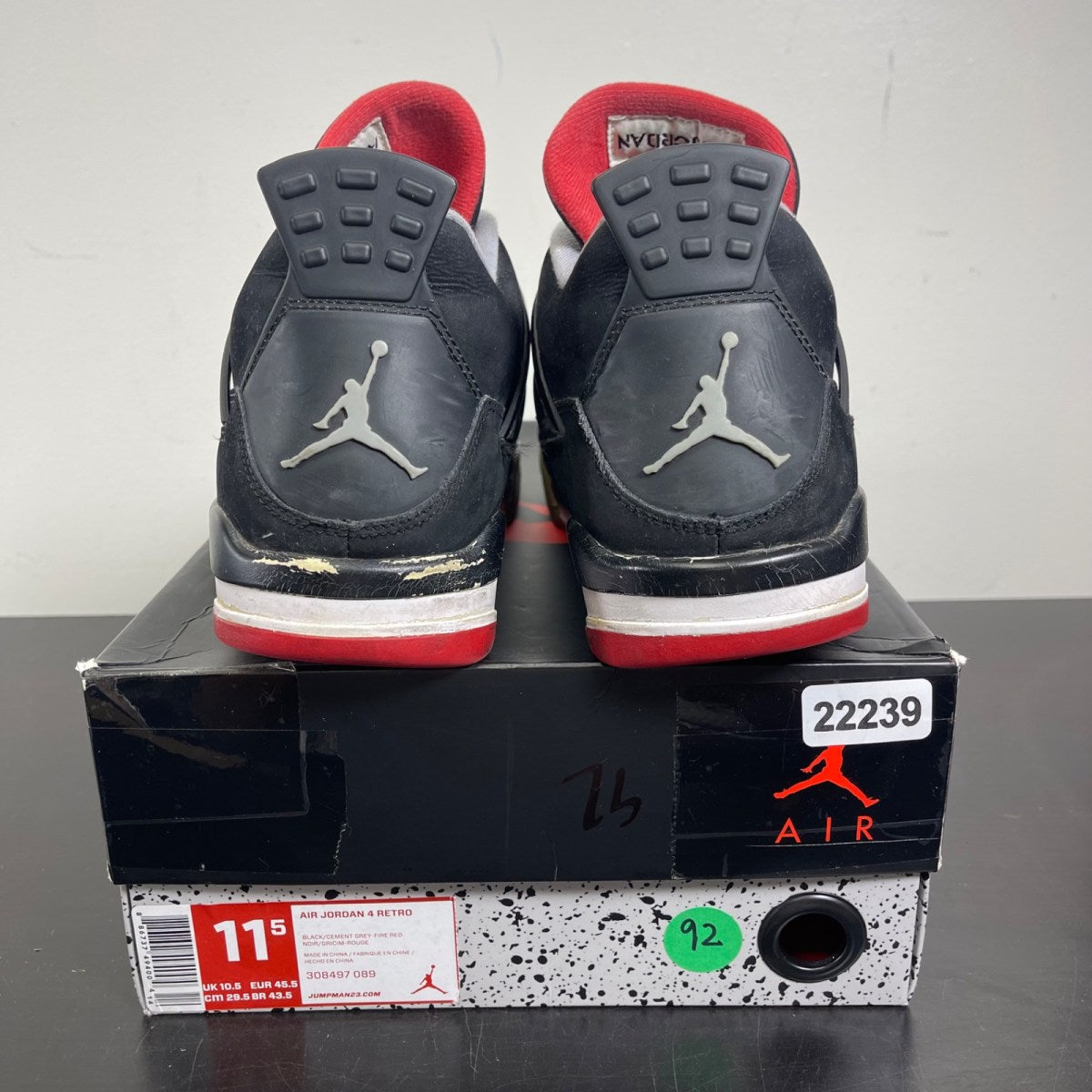 Jordan 4 Retro Black Cement (2012) 11.5 (Heavily Worn Pre-Owned)JordanBlack/Fire Red-Cement Grey - Image 4