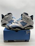 Jordan 6 Retro UNC White 11 (Heavily Worn Pre-Owned)JordanUniversity Blue/White/College Navy/Black - Image 1