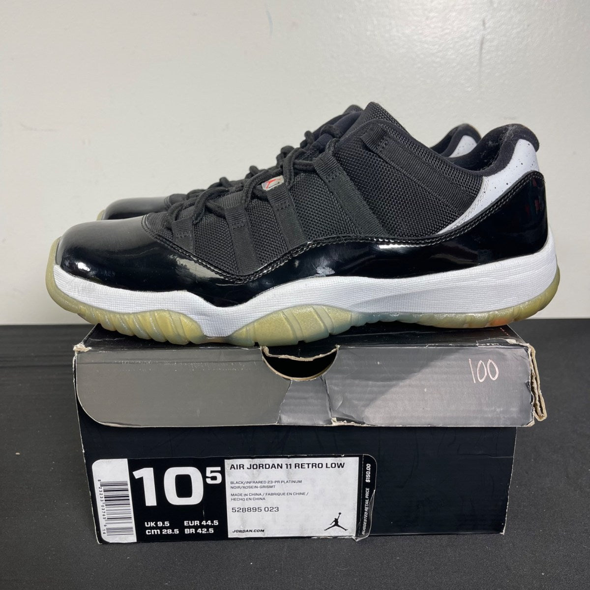 Jordan 11 Retro Low Infrared 10.5 (Moderately Worn Pre-Owned)JordanBlack/Infrared 23-Pure Platinum - Image 3