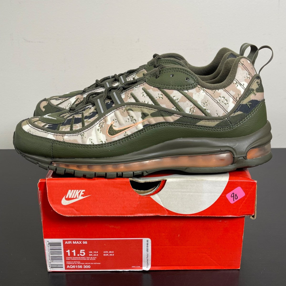 Nike Air Max 98 Camo Classic 11.5 (Moderately Worn Pre-Owned)NikeCargo Khaki/Sunset Tint-Black - Image 3