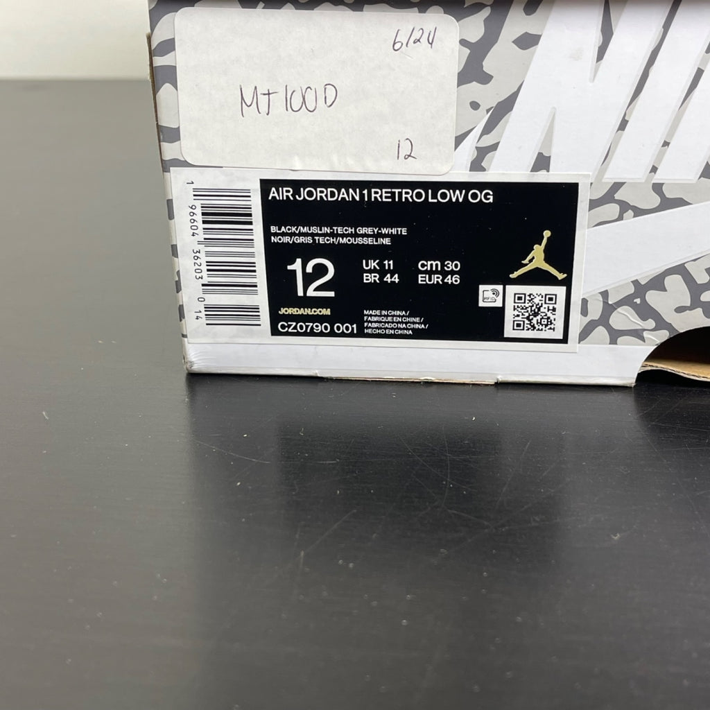 Jordan 1 Retro Low OG Black Cement 12 (Moderately Worn Pre-Owned)JordanBlack/Muslin/Tech Grey/White/Sail - Image 6