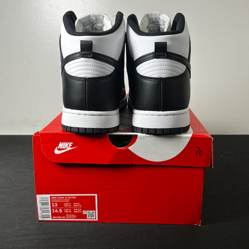 Nike Dunk High Panda Black White (2021/2024) 13 (Lightly Worn Pre-Owned)NikeWhite/Black-Total Orange - Image 4