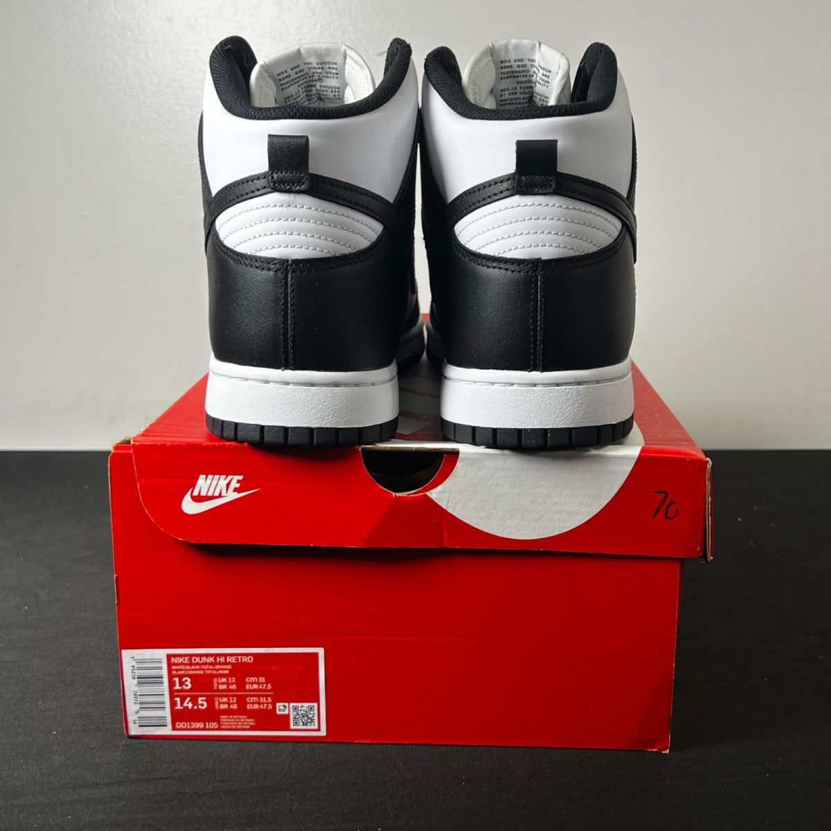 Nike Dunk High Panda Black White (2021/2024) 13 (Lightly Worn Pre-Owned)NikeWhite/Black-Total Orange - Image 4
