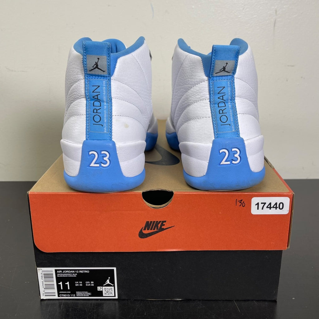 Jordan 12 Retro Melo (2025) 11 (Moderately Worn Pre-Owned)JordanWhite/University Blue/Metallic Silver - Image 4