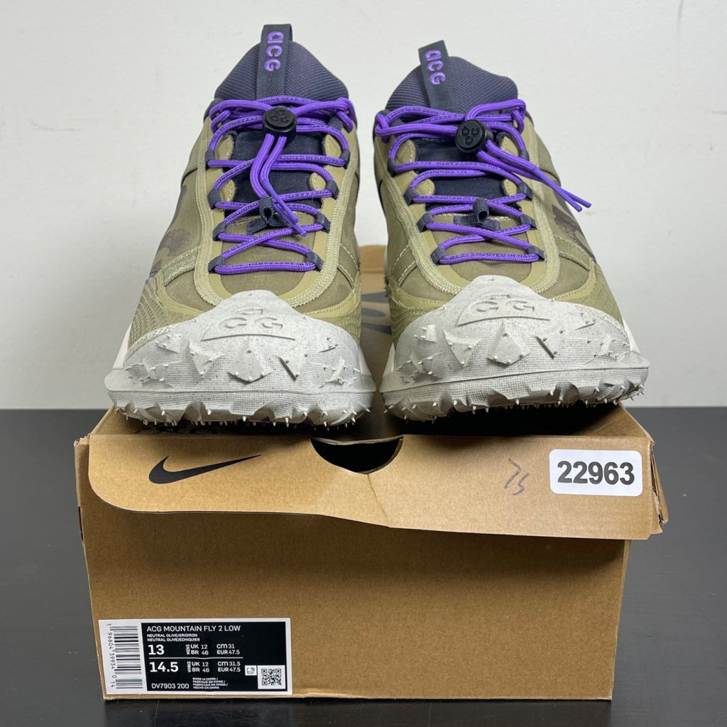 Nike ACG Mountain Fly 2 Low Neutral Olive Mountain Grape 13 (Moderately Worn Pre-Owned)NikeNeutral Olive/Gridiron/Action Grape/Light Orewood Brown/Black - Image 2