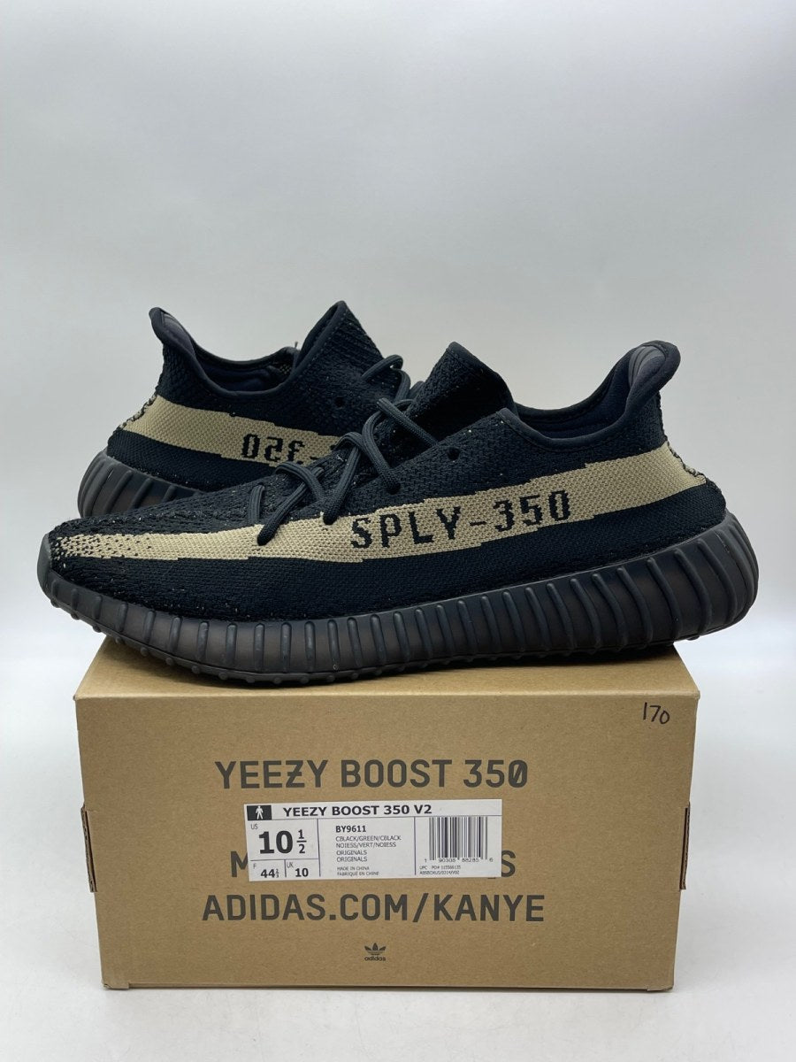 adidas Yeezy Boost 350 V2 Core Black Green 10.5 (Moderately Worn Pre-Owned) - Image 1