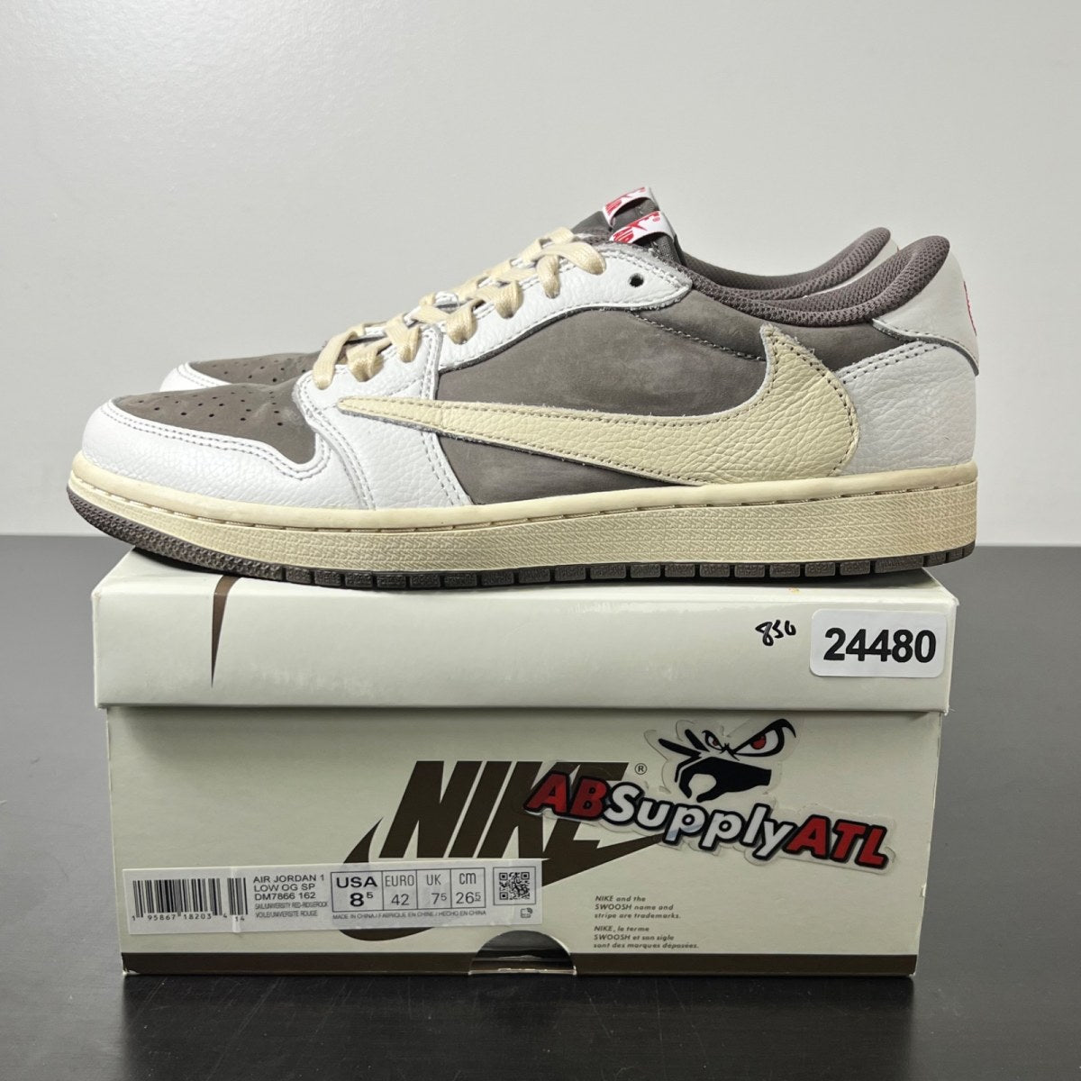 Jordan 1 Retro Low OG SP Travis Scott Reverse Mocha 8.5 (Moderately Worn Pre-Owned)JordanSail/University Red-Ridgerock - Image 3