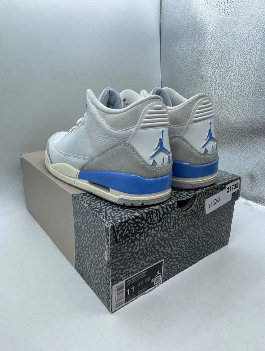 Jordan 3 Retro Lucky Shorts 11 (Moderately Worn Pre-Owned)JordanSummit White/Hydrogen Blue-Legend Blue-Photon Dust-Pure Platinum-Sail - Image 4