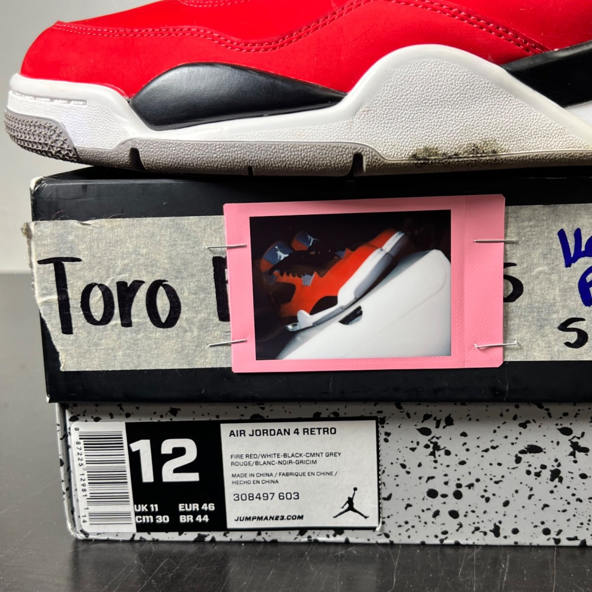 Jordan 4 Retro Toro Bravo 12 (Lightly Worn Pre-Owned)JordanFire Red/White-Black-Cement Grey - Image 5