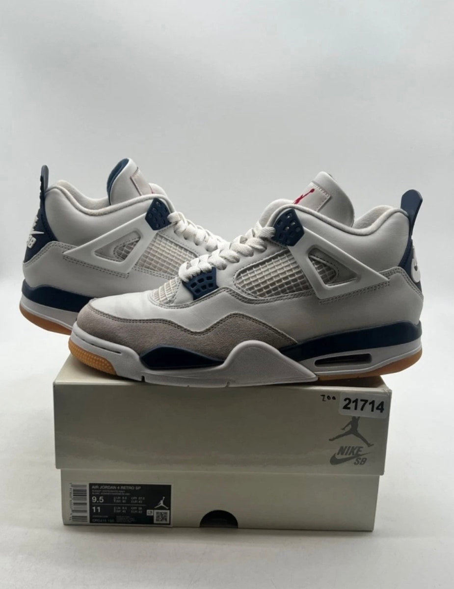Jordan 4 Retro SB Navy 9.5 (Heavily Worn Pre-Owned)JordanSummit White/White/Navy/Neutral Grey/Gum Yellow/Varsity Red - Image 1