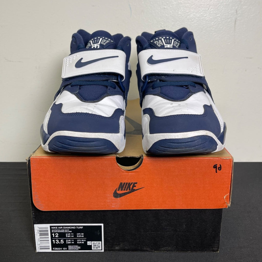 Nike Air Diamond Turf Cowboys 12 (Moderately Worn Pre-Owned)NikeWhite/College Navy/Metallic Silver - Image 2