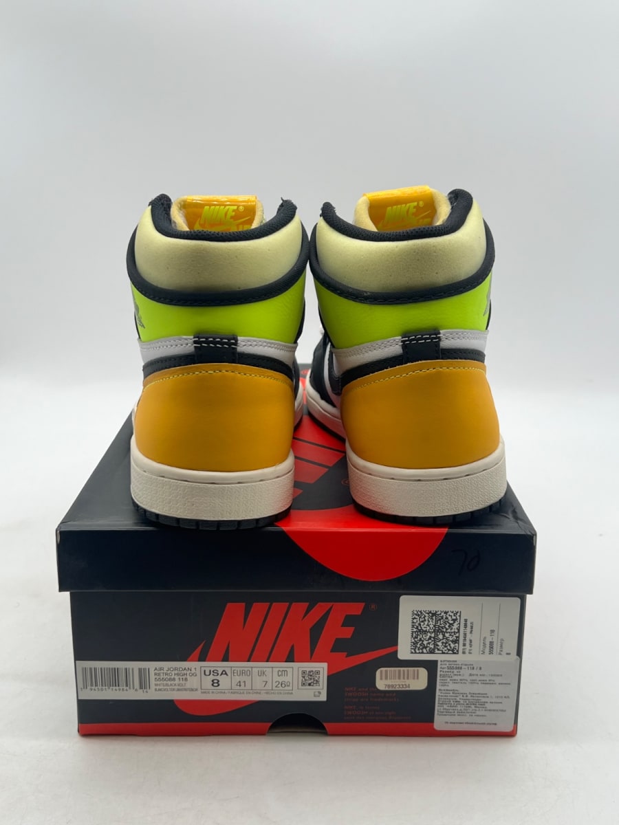 Jordan 1 Retro High White Black Volt University Gold 8 (Lightly Worn Pre-Owned) - Image 3