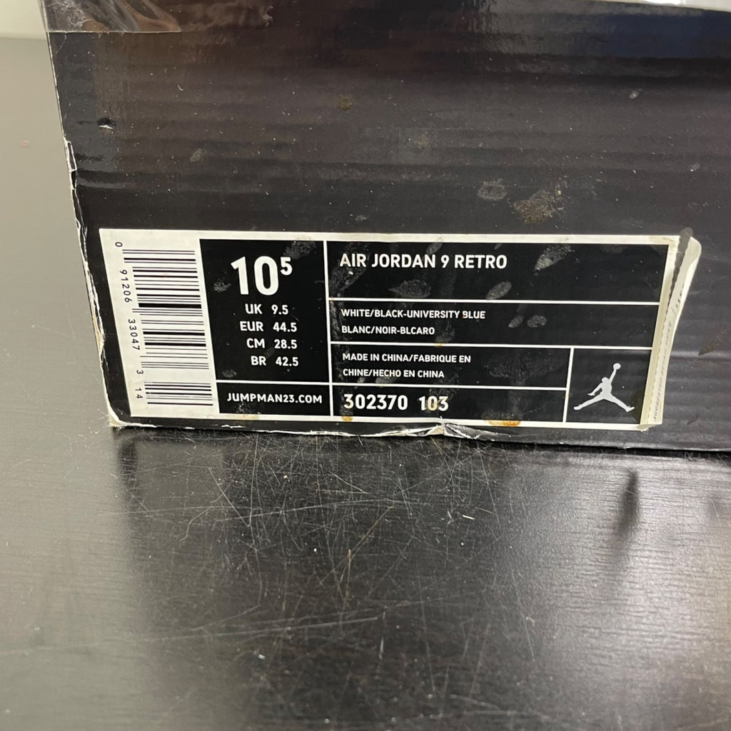 Jordan 9 Retro Powder (2010) 10.5 (Moderately Worn Pre-Owned)JordanWhite/University Blue - Image 7