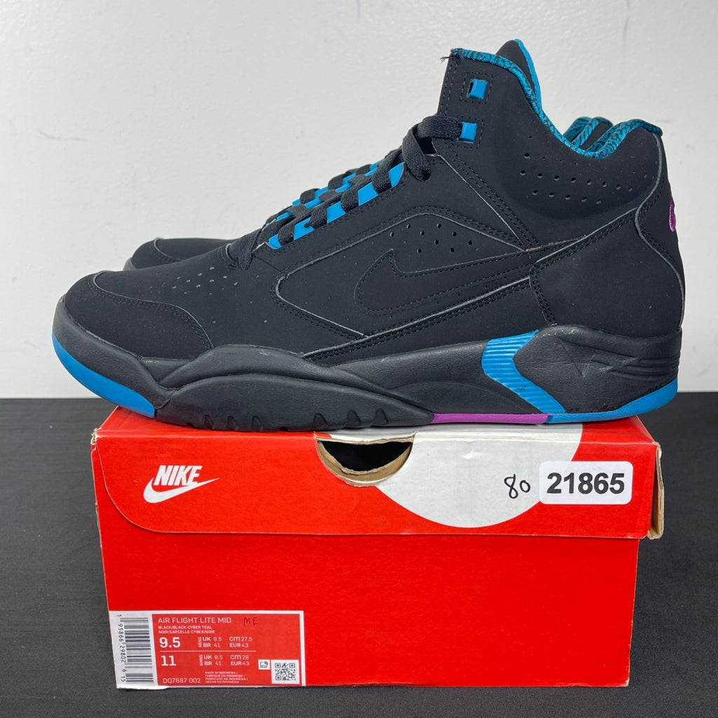 Nike Air Flight Lite II Mid Black Cyber Teal 9.5 (Moderately Worn Pre-Owned)NikeBlack/Cyber Teal/Red Plum/Black - Image 3