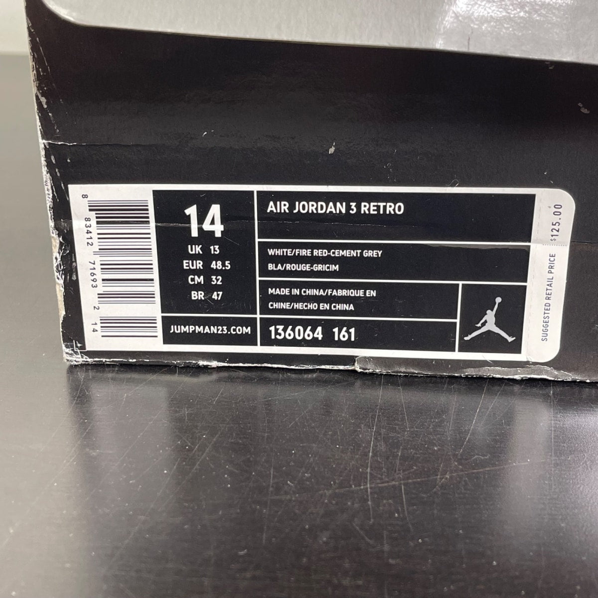 Jordan 3 Retro Fire Red (2007) 14 (Moderately Worn Pre-Owned)JordanWhite/Fire Red-Cement Grey - Image 7
