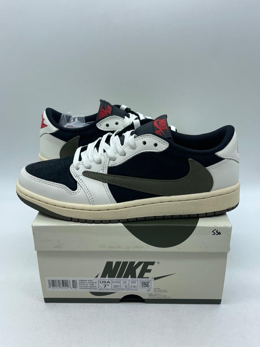 Jordan 1 Retro Low OG SP Travis Scott Olive (Women's) 7.5W (Lightly Worn Pre-Owned)JordanSail/University Red/Black/Medium Olive - Image 1