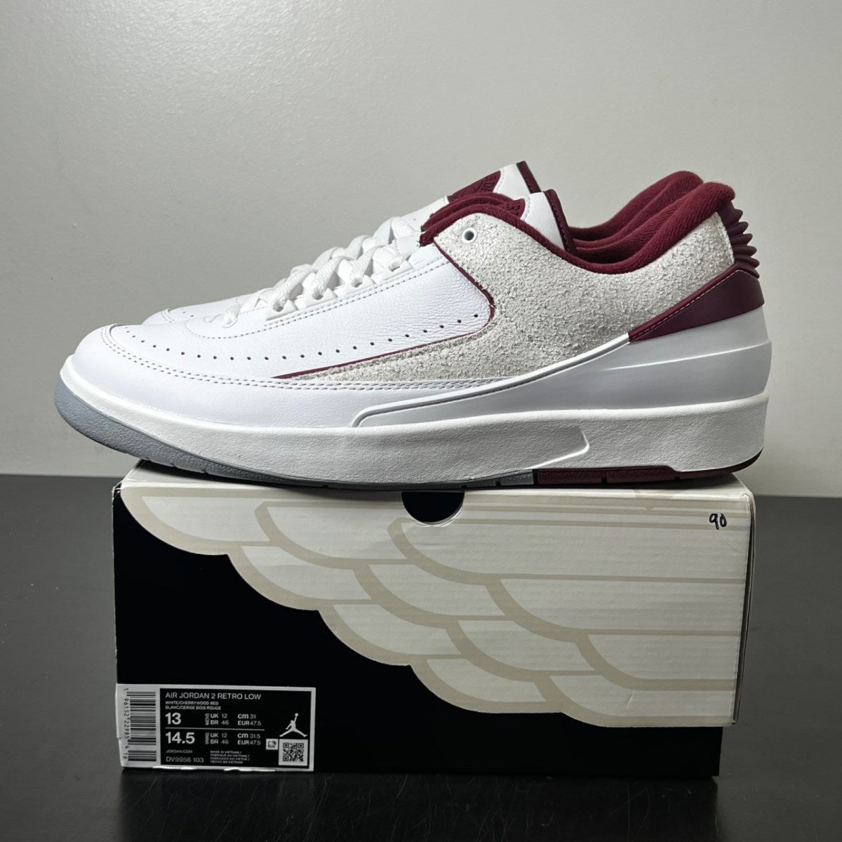 Jordan 2 Retro Low Cherrywood 13 (Lightly Worn Pre-Owned)JordanWhite/Cherrywood Red-Light Steel Grey - Image 3