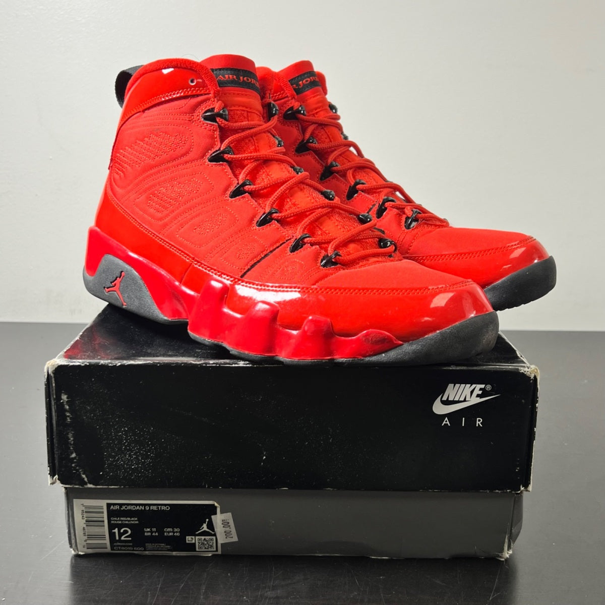 Jordan 9 Retro Chile Red 12 (Lightly Worn Pre-Owned)JordanChile Red/Black - Image 1