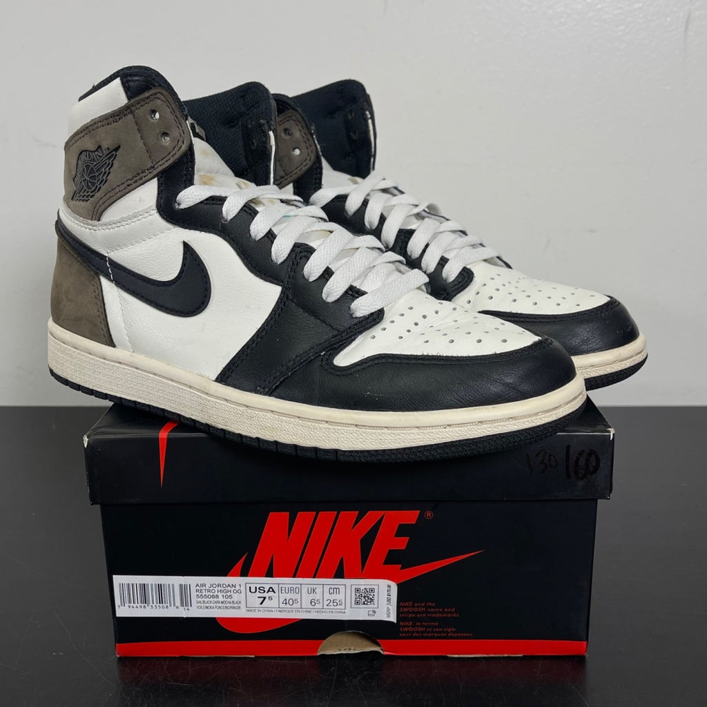 Jordan 1 Retro High Dark Mocha 7.5 (Moderately Worn Pre-Owned)JordanSail/Dark Mocha-Black-Black - Image 1