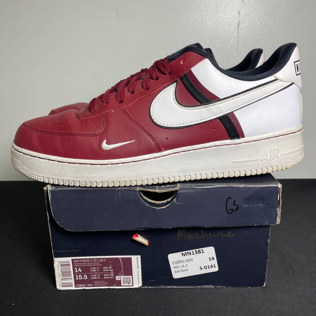 Nike Air Force 1 Low 07 LV8 Red Black (Size 14) - aux