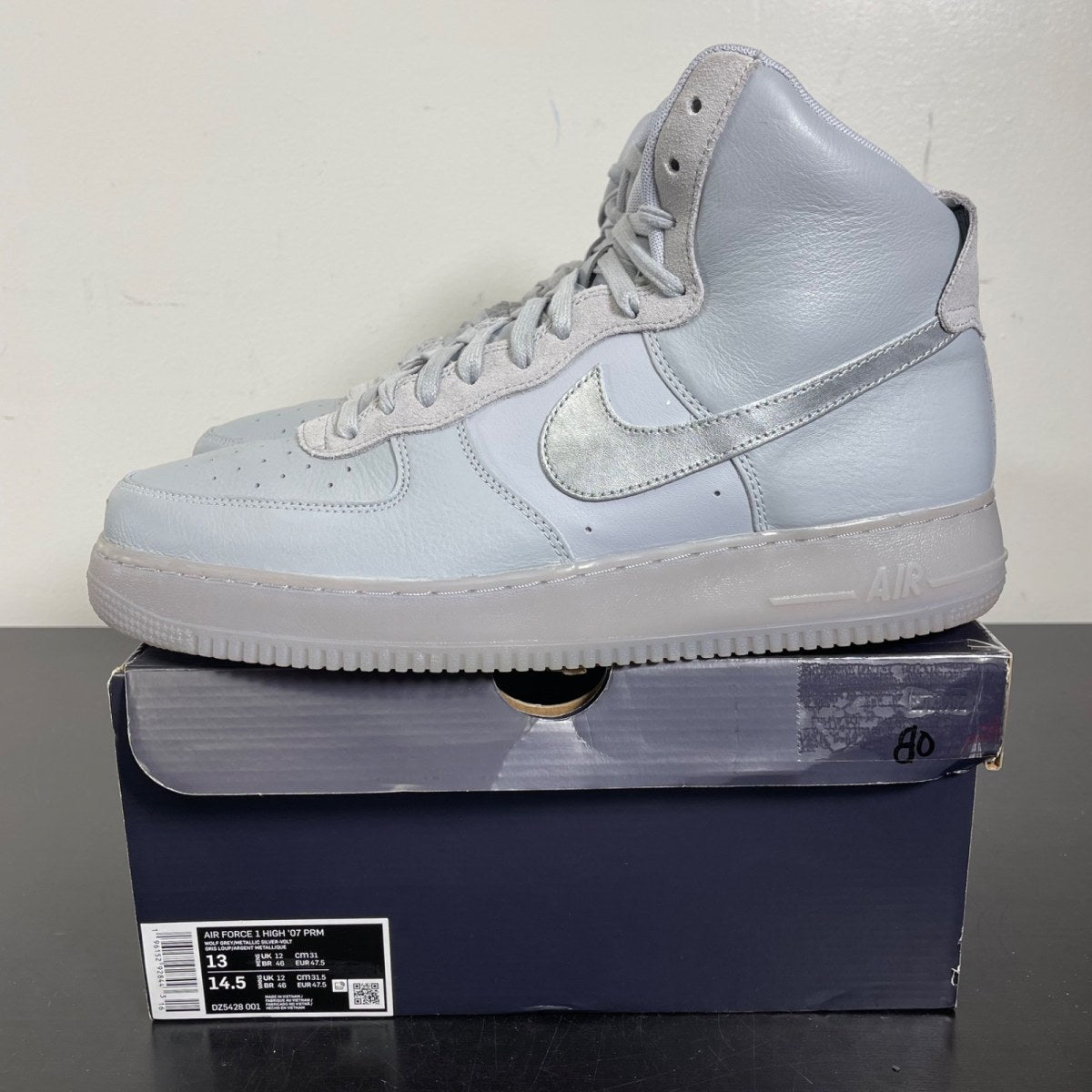 Nike Air Force 1 High Wolf Grey 13 (Moderately Worn Pre-Owned)NikeWolf Grey/Metallic Silver-Volt - Image 3