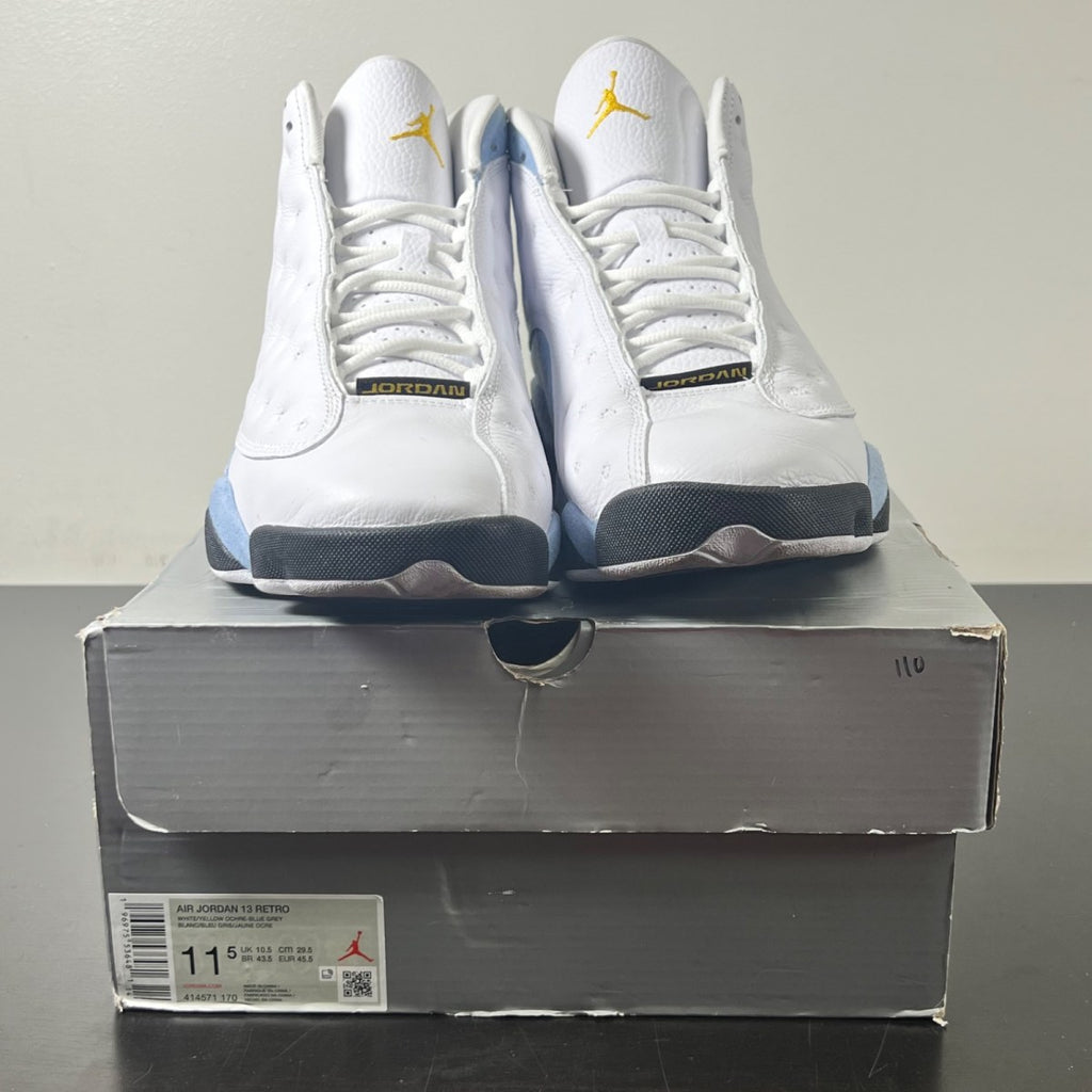 Jordan 13 Retro Blue Grey 11.5 (Moderately Worn Pre-Owned)JordanWhite/Yellow Ochre/Blue Grey/Black - Image 2