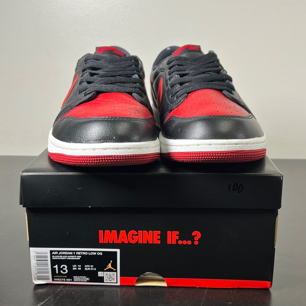 Jordan 1 Retro Low OG Banned 13 (Lightly Worn Pre-Owned)JordanBlack/Black/Varsity Red/Summit White - Image 2
