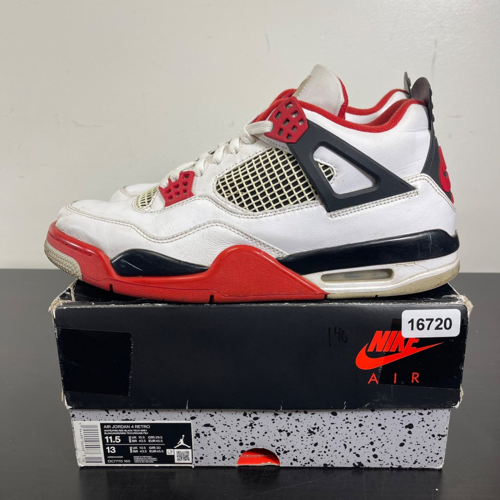 Jordan 4 Retro Fire Red (2020) 11.5 (Moderately Worn Pre-Owned)JordanWhite/Black-Tech Grey-Fire Red - Image 3