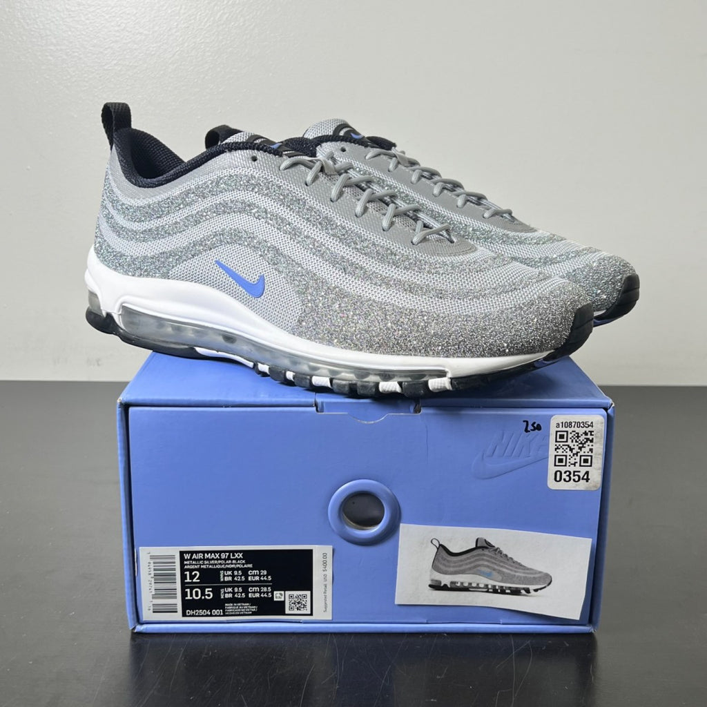 Nike Air Max 97 Swarovski Polar Blue (Women's) 12W (Lightly Worn Pre-Owned)NikeMetallic Silver/Metallic Silver-Polar Blue - Image 1