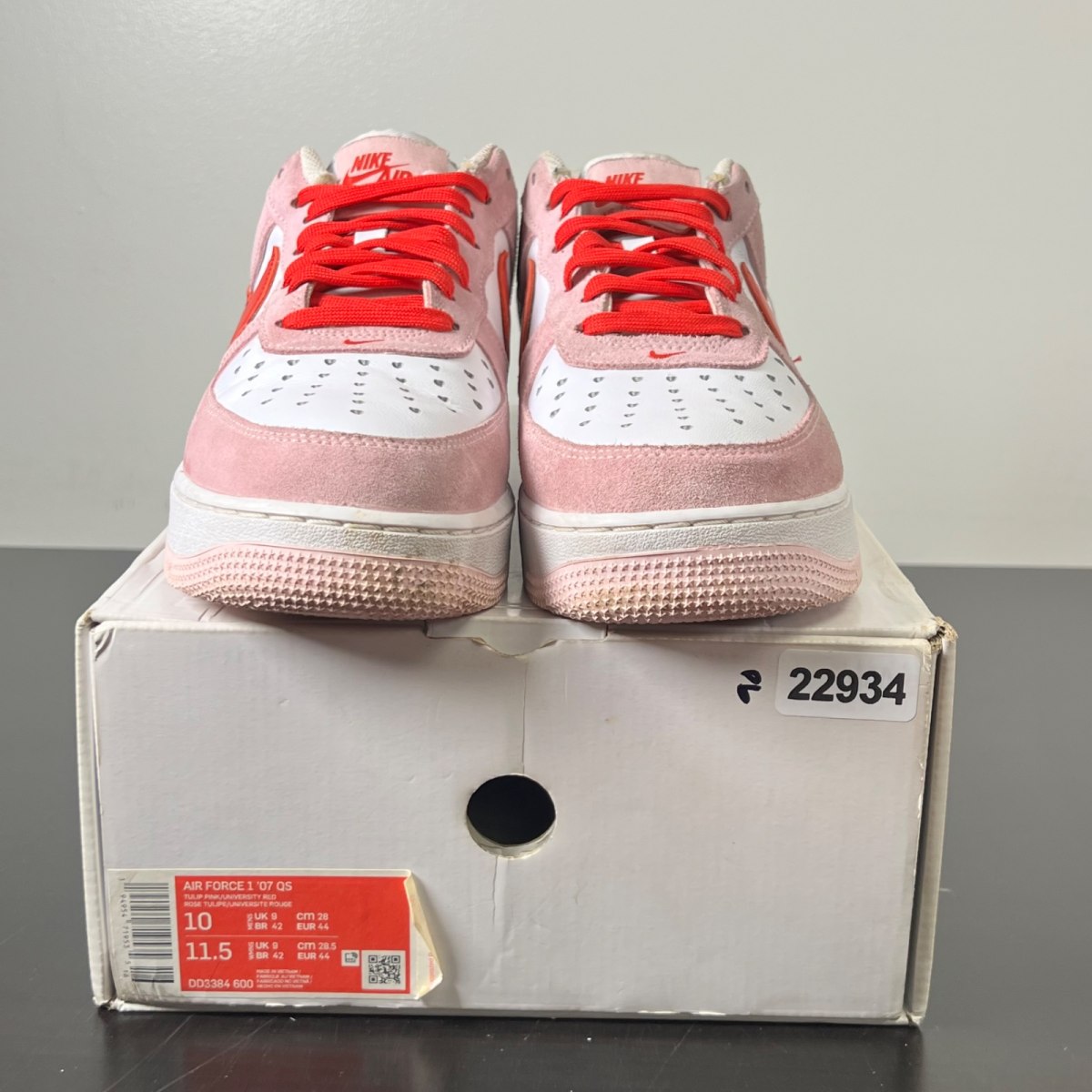 Nike Air Force 1 Low '07 QS Valentine's Day Love Letter 10 (Moderately Worn Pre-Owned)NikeTulip Pink/University Red-White - Image 2