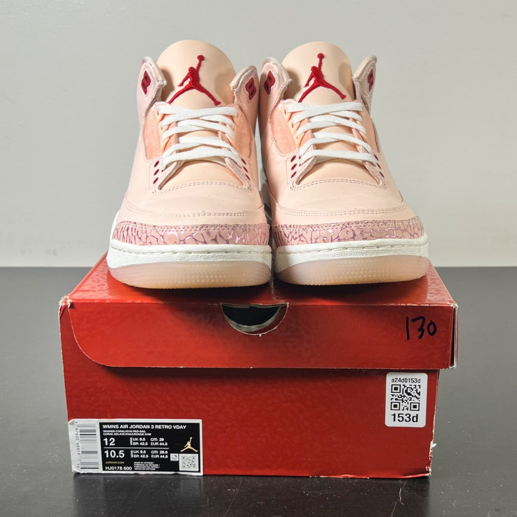 Jordan 3 Retro Valentine's Day Treat Yourself (2025) (Women's) 12W (Lightly Worn Pre-Owned)JordanWashed Coral/Gym Red/Sail - Image 2
