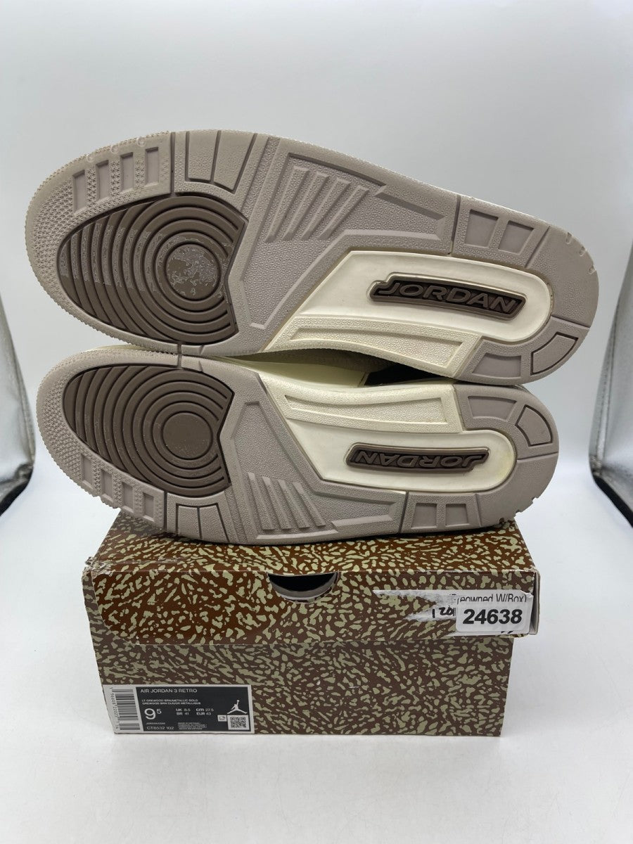 Jordan 3 Retro Palomino 9.5 (Moderately Worn Pre-Owned)JordanLight Orewood Brown/Metallic Gold/Light British Tan/Palomino - Image 7