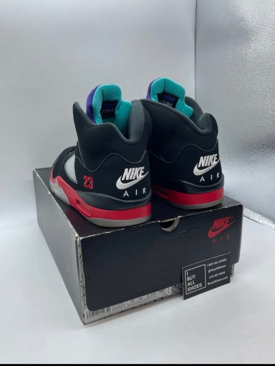 Jordan 5 Retro Top 3 10 (Lightly Worn Pre-Owned)JordanBlack/Fire Red-Grape Ice-New Emerald - Image 6