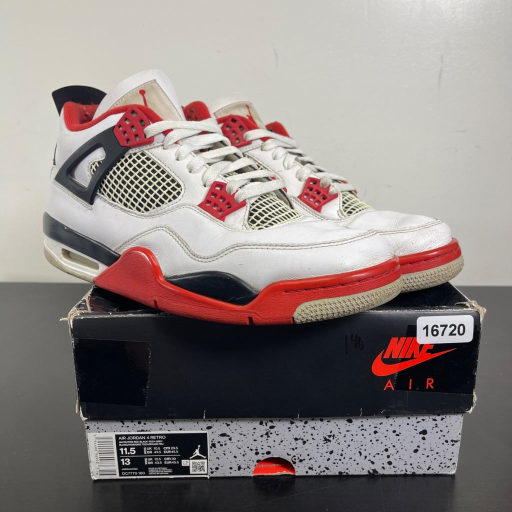Jordan 4 Retro Fire Red (2020) 11.5 (Moderately Worn Pre-Owned)JordanWhite/Black-Tech Grey-Fire Red - Image 1