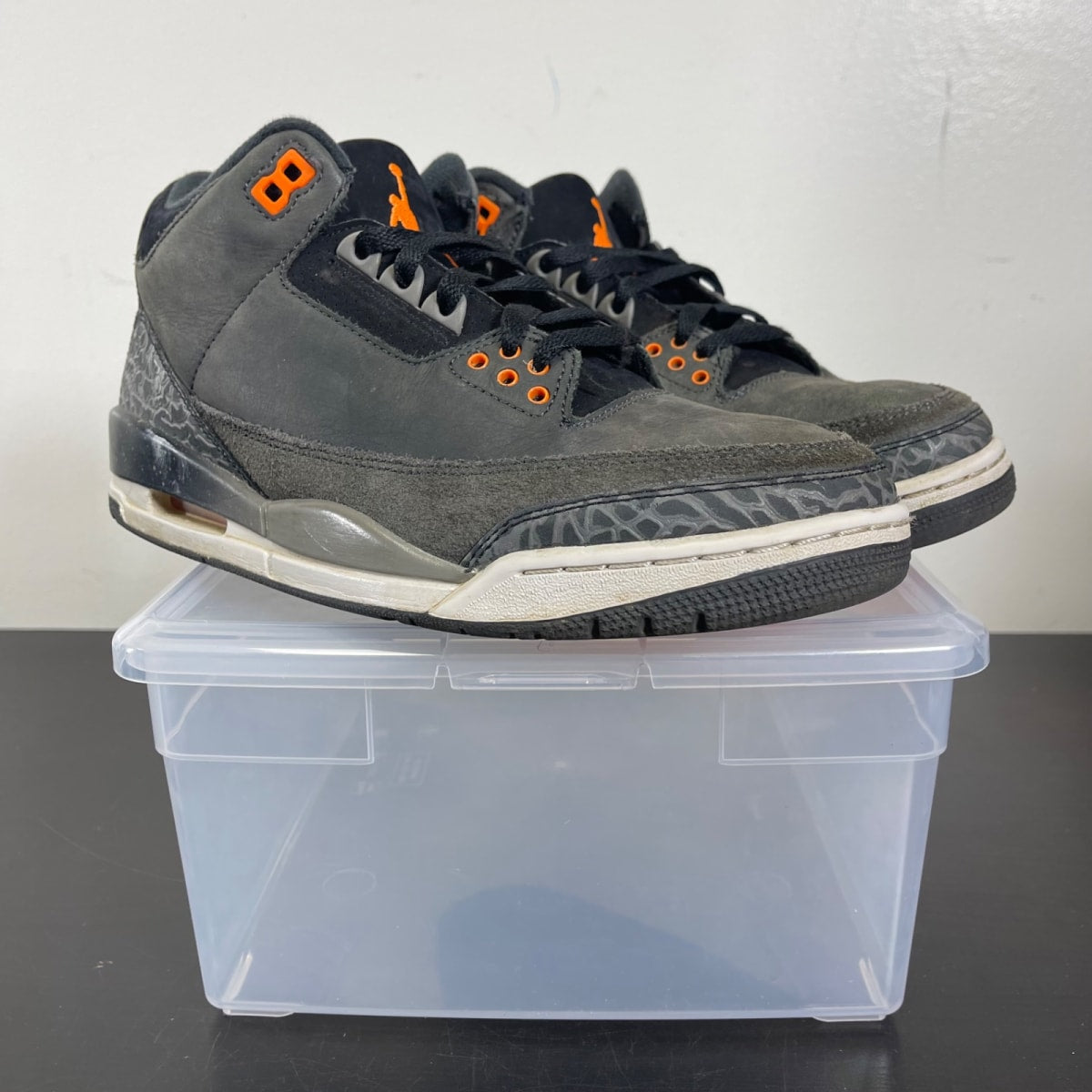 Jordan 3 Retro Fear Pack (2023) 8 (Moderately Worn Pre-Owned)JordanNight Stadium/Total Orange-Black-Flat Pewter-Neutral Grey - Image 1