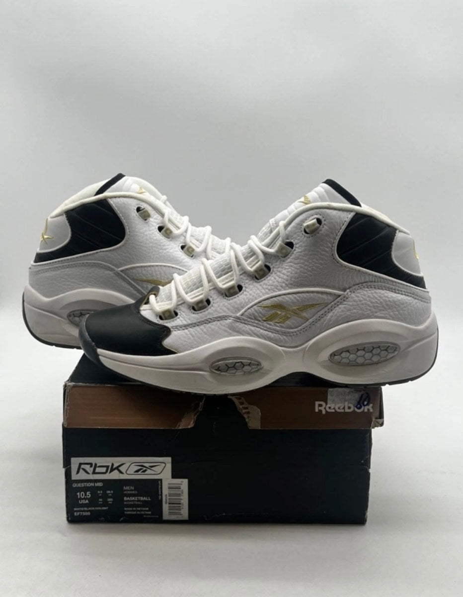 Reebok Question Mid Black Toe 10.5 (Lightly Worn Pre-Owned)ReebokWhite/Black-Gold - Image 2