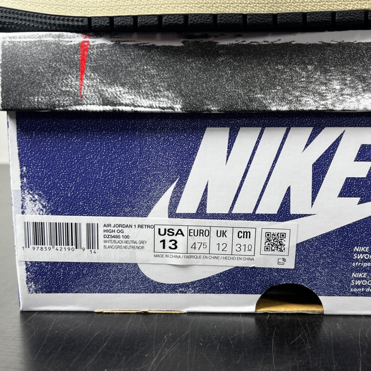 Jordan 1 Retro High OG Rare Air 13 (Lightly Worn Pre-Owned)JordanWhite/Black-Neutral Grey-Deep Royal Blue-Muslin - Image 4