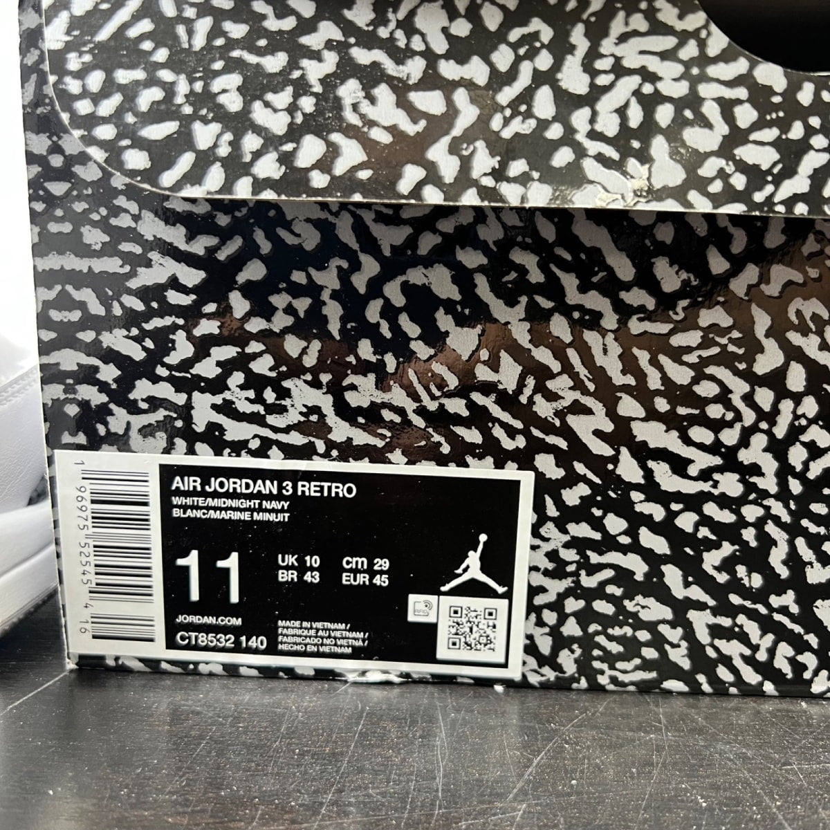 Jordan 3 Retro Midnight Navy 11 (Lightly Worn Pre-Owned)JordanWhite/Cement Grey/Black/Midnight Navy - Image 7