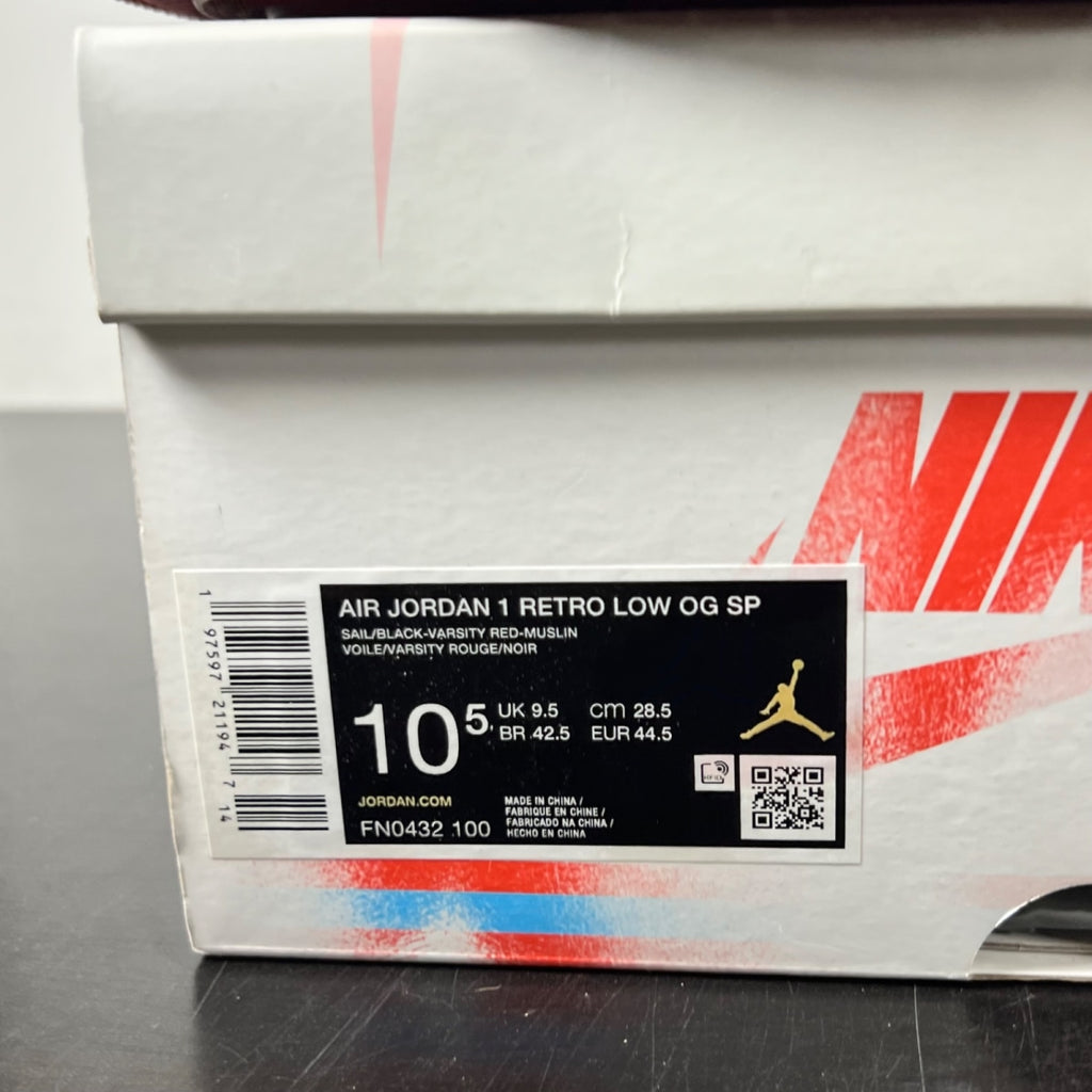 Jordan 1 Retro Low OG Trophy Room Rookie Card Away 10.5 (Moderately Worn Pre-Owned)JordanSail/Black-Varsity Red-Muslin - Image 4