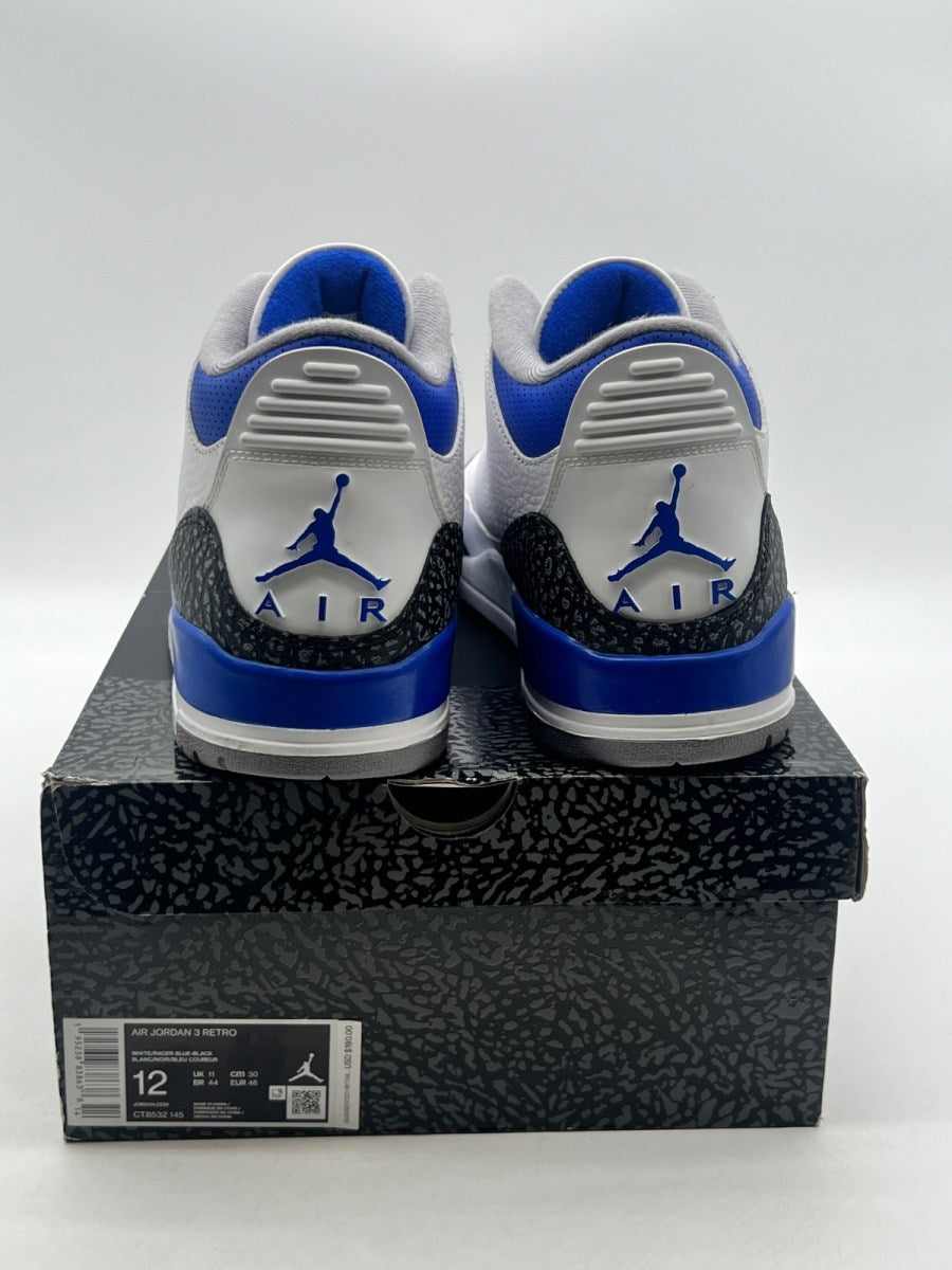 Jordan 3 Retro Racer Blue 12 (Moderately Worn Pre-Owned)JordanWhite/Black-Cement Grey-Racer Blue - Image 3