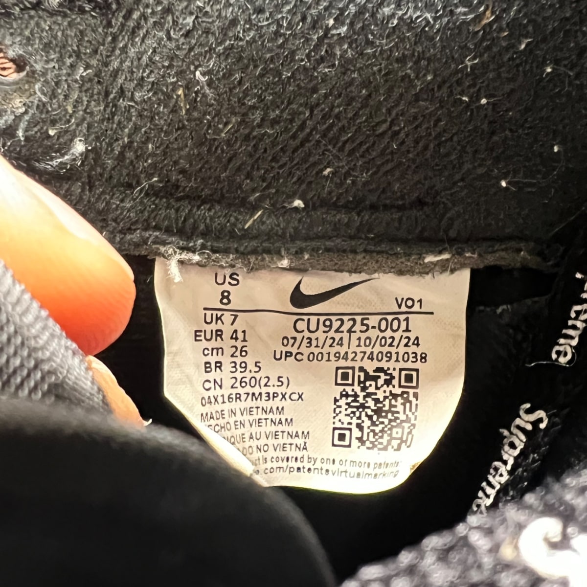 Nike Air Force 1 Low Supreme Black 8 (Moderately Worn Pre-Owned)NikeBlack/Black-Black - Image 6