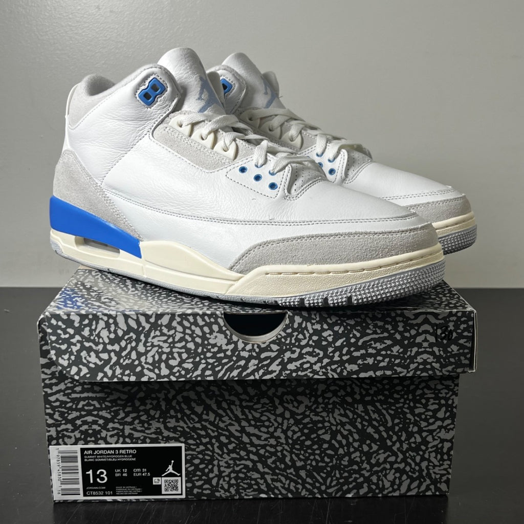Jordan 3 Retro Lucky Shorts 13 (Lightly Worn Pre-Owned)JordanSummit White/Hydrogen Blue-Legend Blue-Photon Dust-Pure Platinum-Sail - Image 1