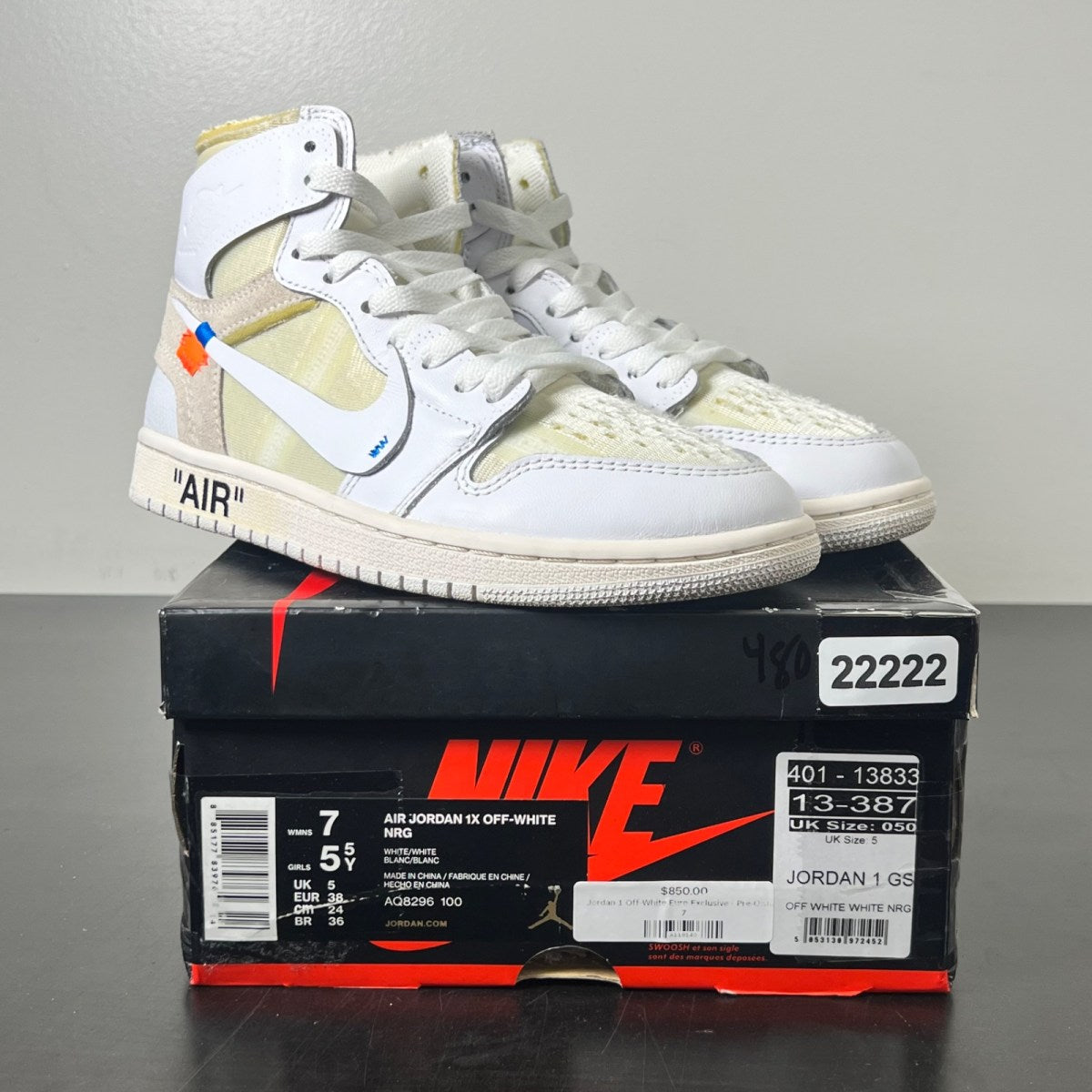 Jordan 1 Retro High Off-White Euro (GS) 7Y (Lightly Worn Pre-Owned)JordanWhite/White - Image 1