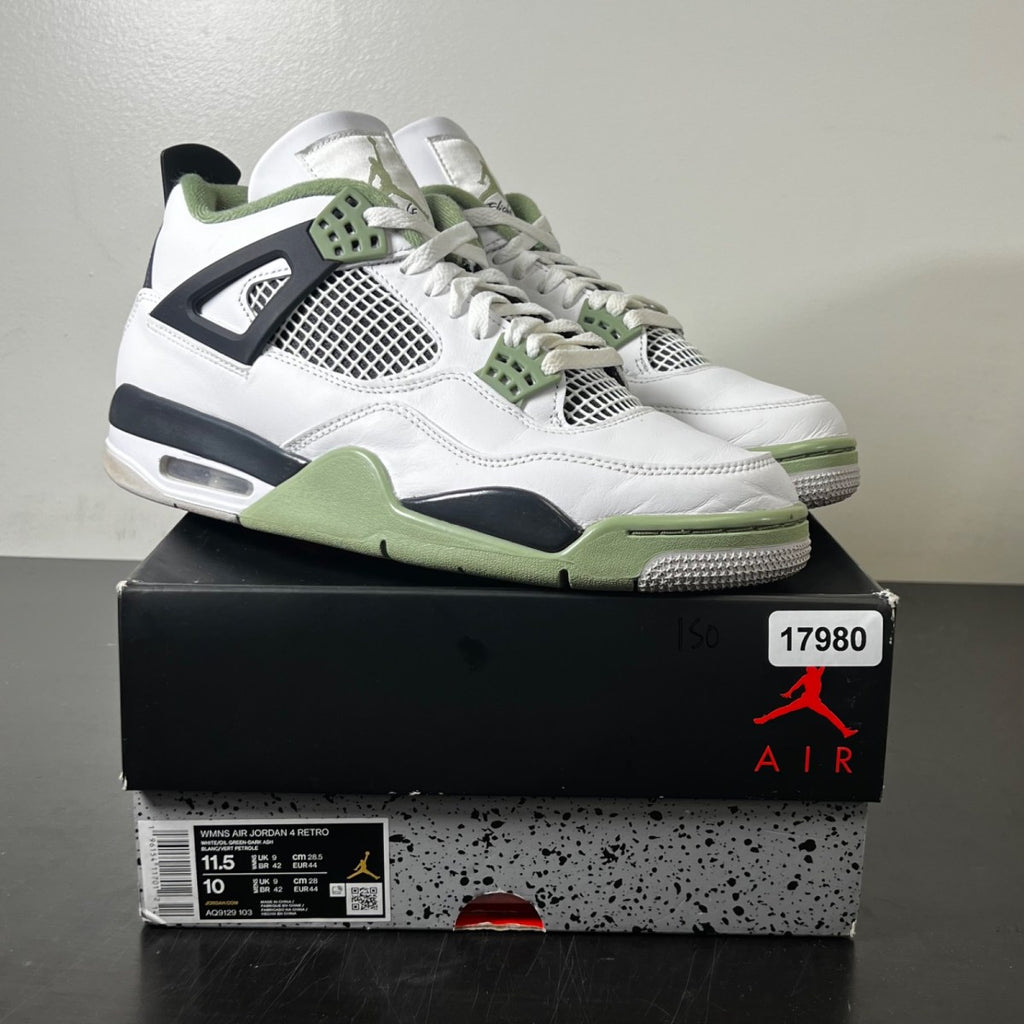 Jordan 4 Retro Seafoam (Women's) 11.5W (Moderately Worn Pre-Owned)JordanWhite/Seafoam/Dark Ash/Neutral Grey - Image 1